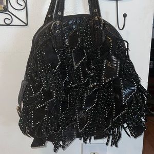 ♠️BLACK SNAKESKIN LEATHER STRAP DOWN BEADED PURSE